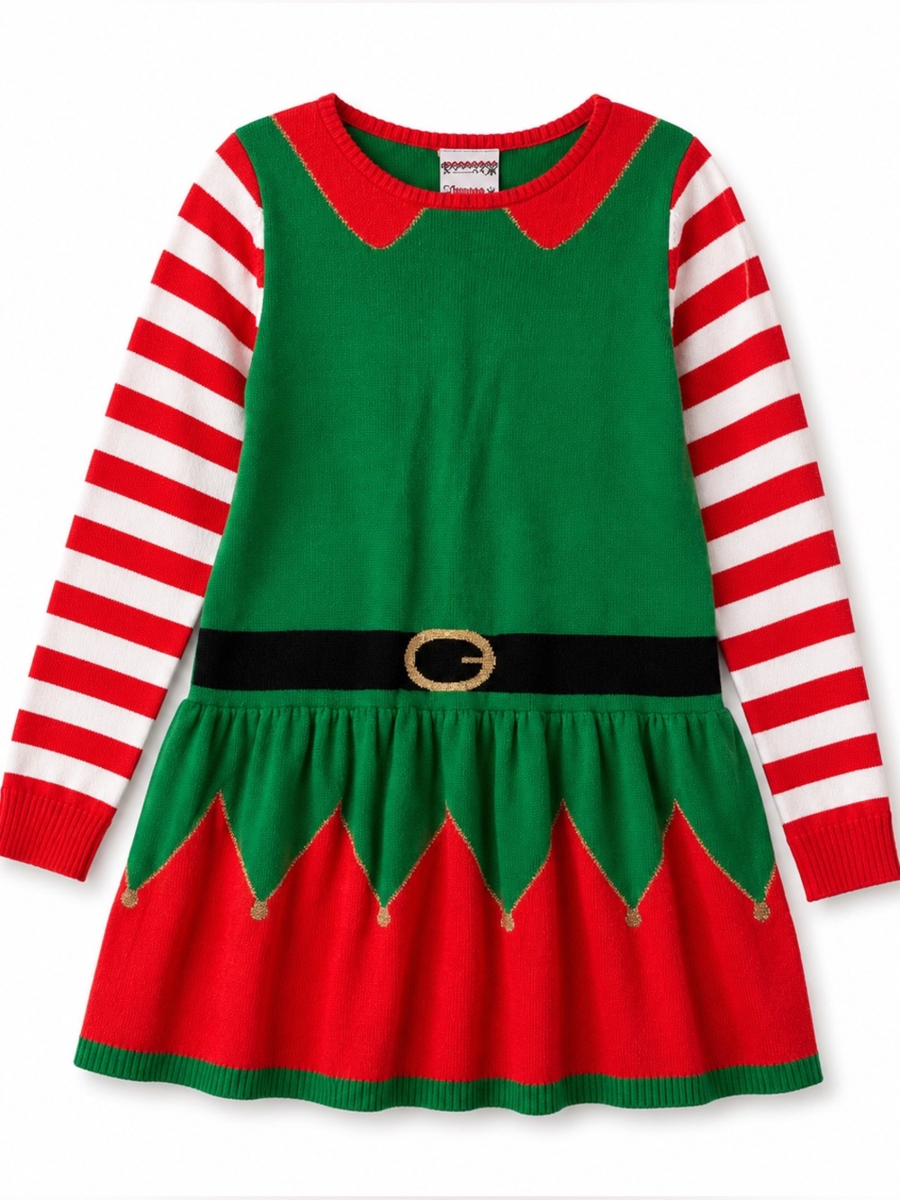 Well Worn Holiday Sweater Girls Knit Green and Red Elf Dress Costume Size M(7-8)